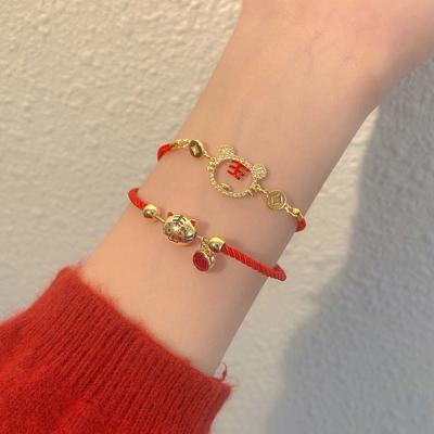 Transfer Red Rope Weibliche Ins Zodiac Tiger Hand Seil Mikro-intarsien Zirkon Kupfer Münze Armband