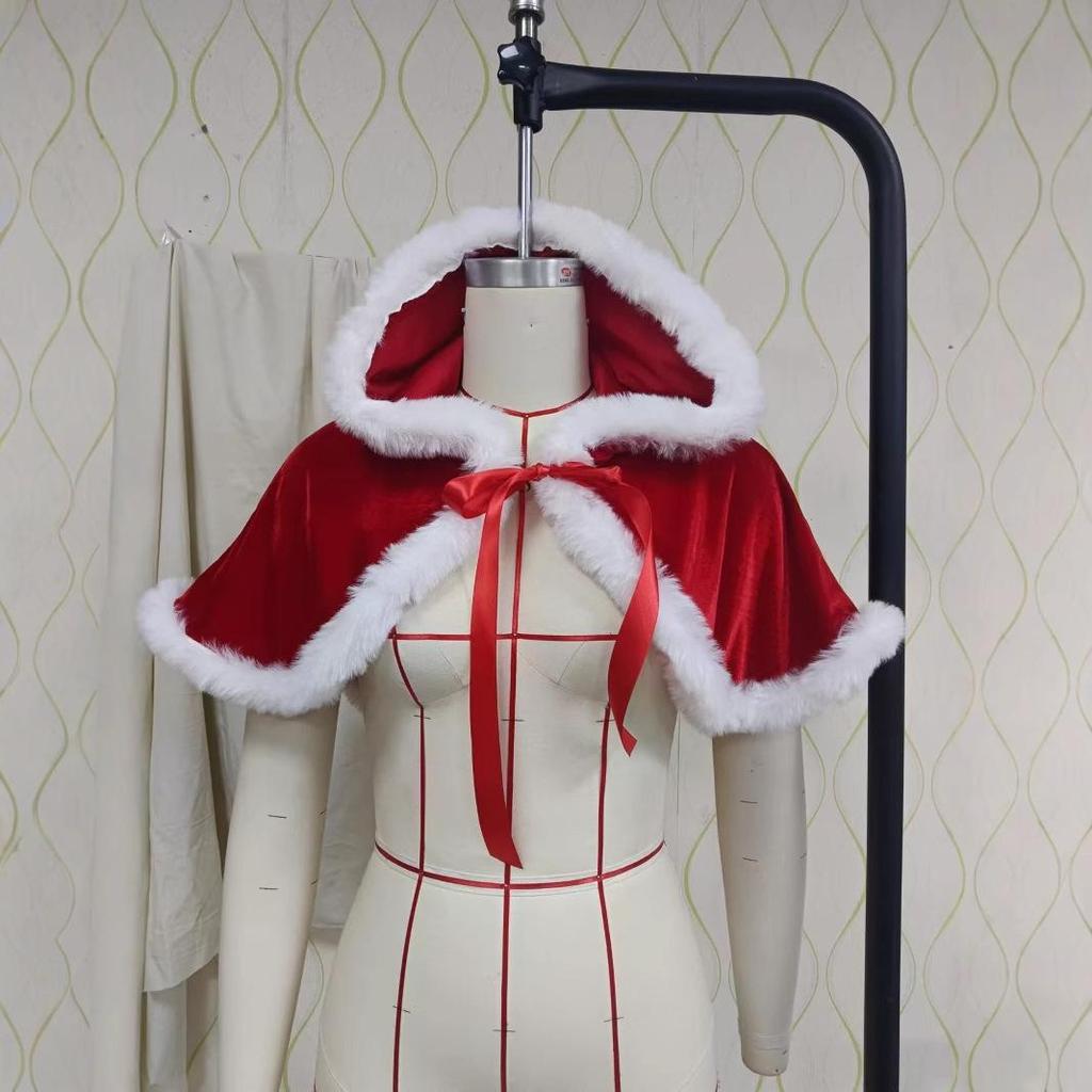 Cape châle de Noël à capuche en fourrure de lapin de haute qualité pour les fêtes de fin d'année