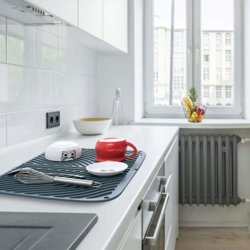 Silicone Dish Drainer Mat, Dish Drying Mat, Quick-Drying, Insulated, Non-Slip, Foldable (Gray)