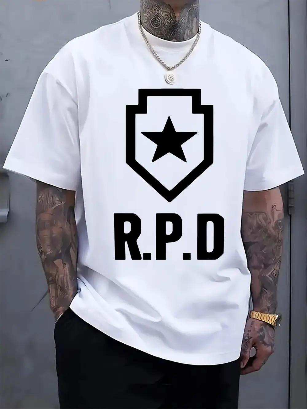 Black Casual Crew Neck T-shirt with Shield Star Logo Print - Short Sleeve L