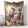 Cozy Flannel Blanket with Vintage Grandparents On Rocking Chairs Design - Soft Warm Throw for Home, Office, Camping & Naps - Mac