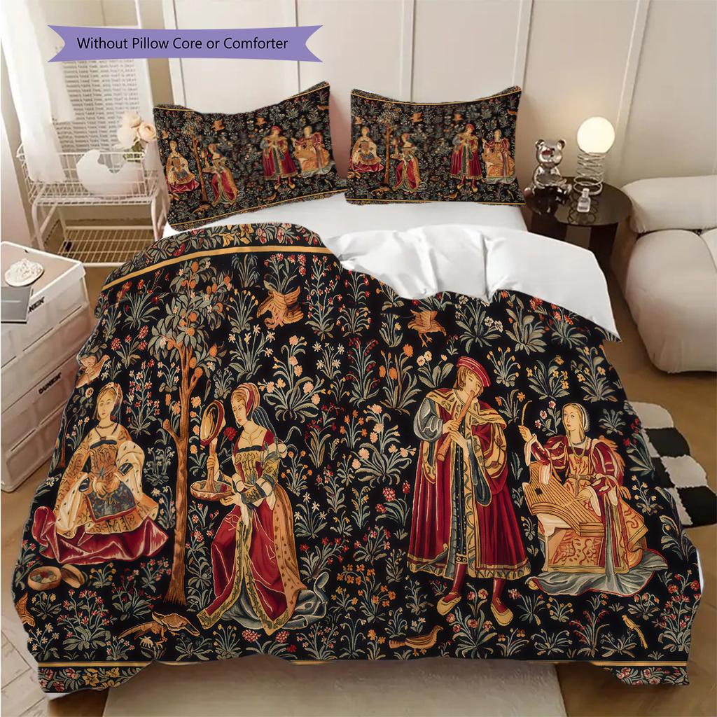 Medieval Court Life and Grape Harvesting Bedding, Duvet Cover, Pillowcase, Home Decoration, Birthday Gift (1 * Duvet Cover+2 * Pillowcase, Coreless)