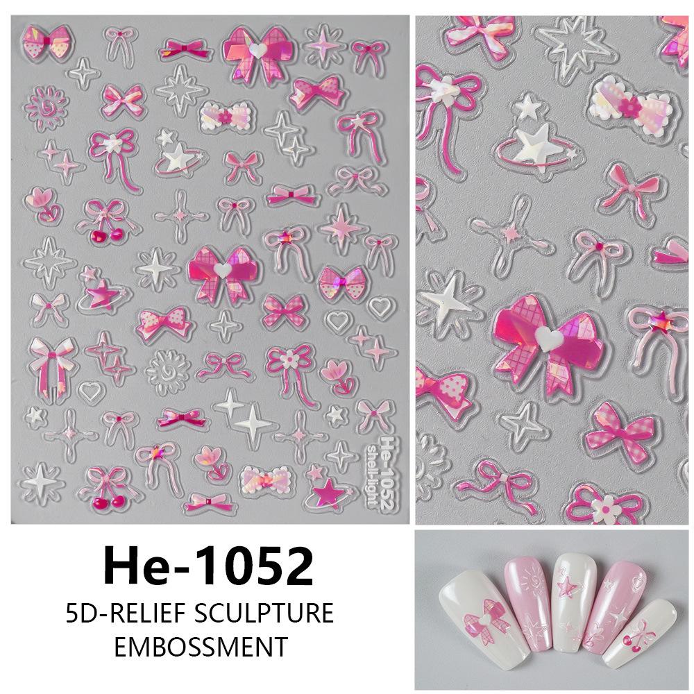5D Embossed Seashell Flower Bow Nail Stickers - Trendy Xiaohongshu 3D Design