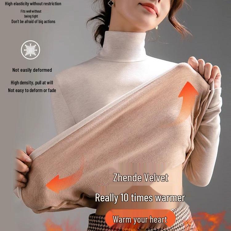 Women's Thickened Velvet High Neck Fleece-lined Base Layer, Autumn 2025 Warm Cashmere Top