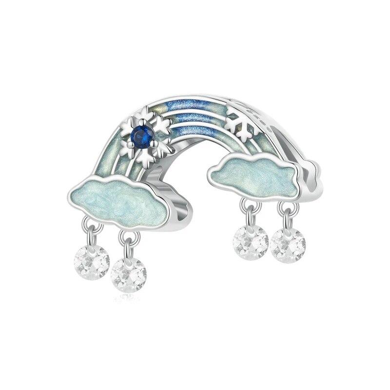 WOSTU 925 Sterling Sølv Smeltende Is Snøkrystall Anheng Blå Opal Kjærlighetshjerte Regnbue Charm Passer Original Armbånd DIY Vintergave