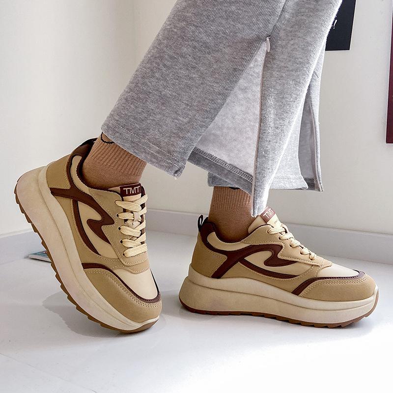 Обувь для папы в стиле ретро женская весенне-осенняя новая спортивная повседневная обувь аргановая обувь увеличивающая рост на толстой подошве 35 хаки 2226₽