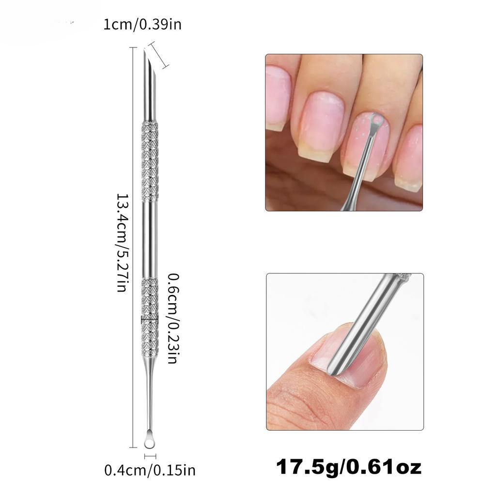 Spingipelle in acciaio per nail art a doppia testa, testa tonda, testa obliqua, rimuovi cuticole, strumento per manicure per saloni di bellezza