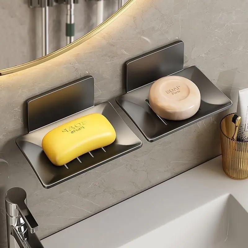 Bathroom stainless steel soap dish, non perforated wall mounted soap sponge holder, organizer accessories, kitchen soap holder