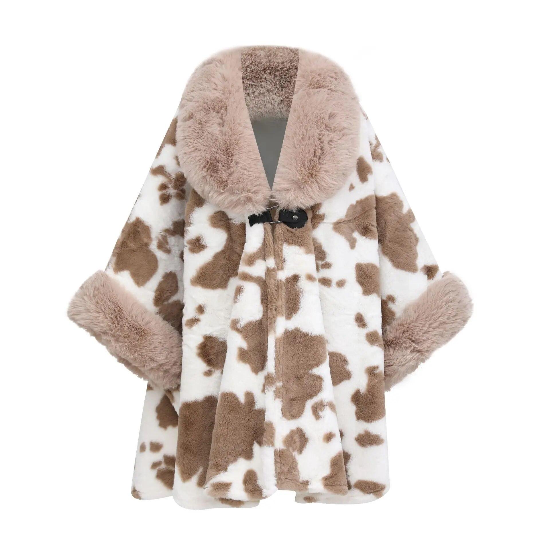 

11 цветов, женское зимнее пончо из искусственного кроличьего меха, толстое теплое пальто с леопардовым принтом животных, фланелевое свободное пальто с рукавами «летучая мышь» ONE SIZE