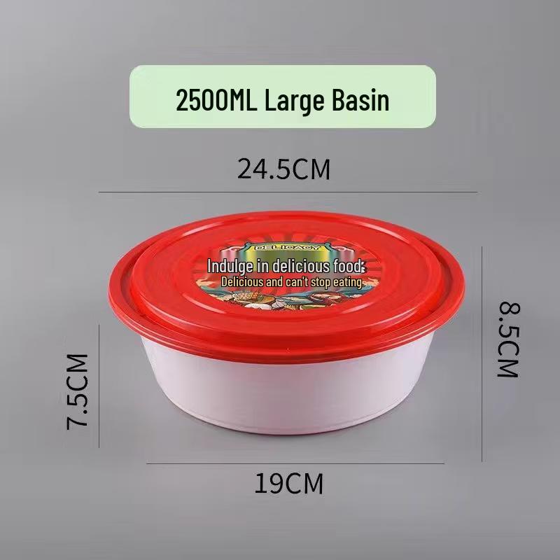 DeRuiEn Disposable Round Takeout Food Containers with Red Lids