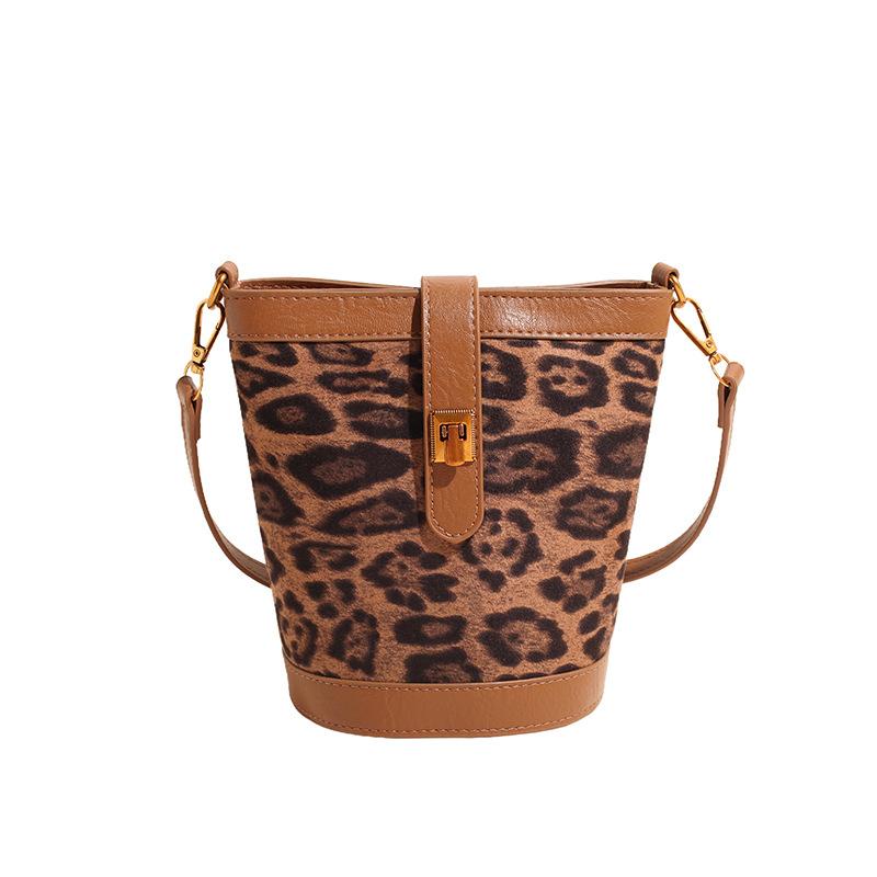 Leisure Checkered Bucket Bag for Women Retro Leopard Print Versatile Mini Shoulder Bags  New Phone Crossbody Bag