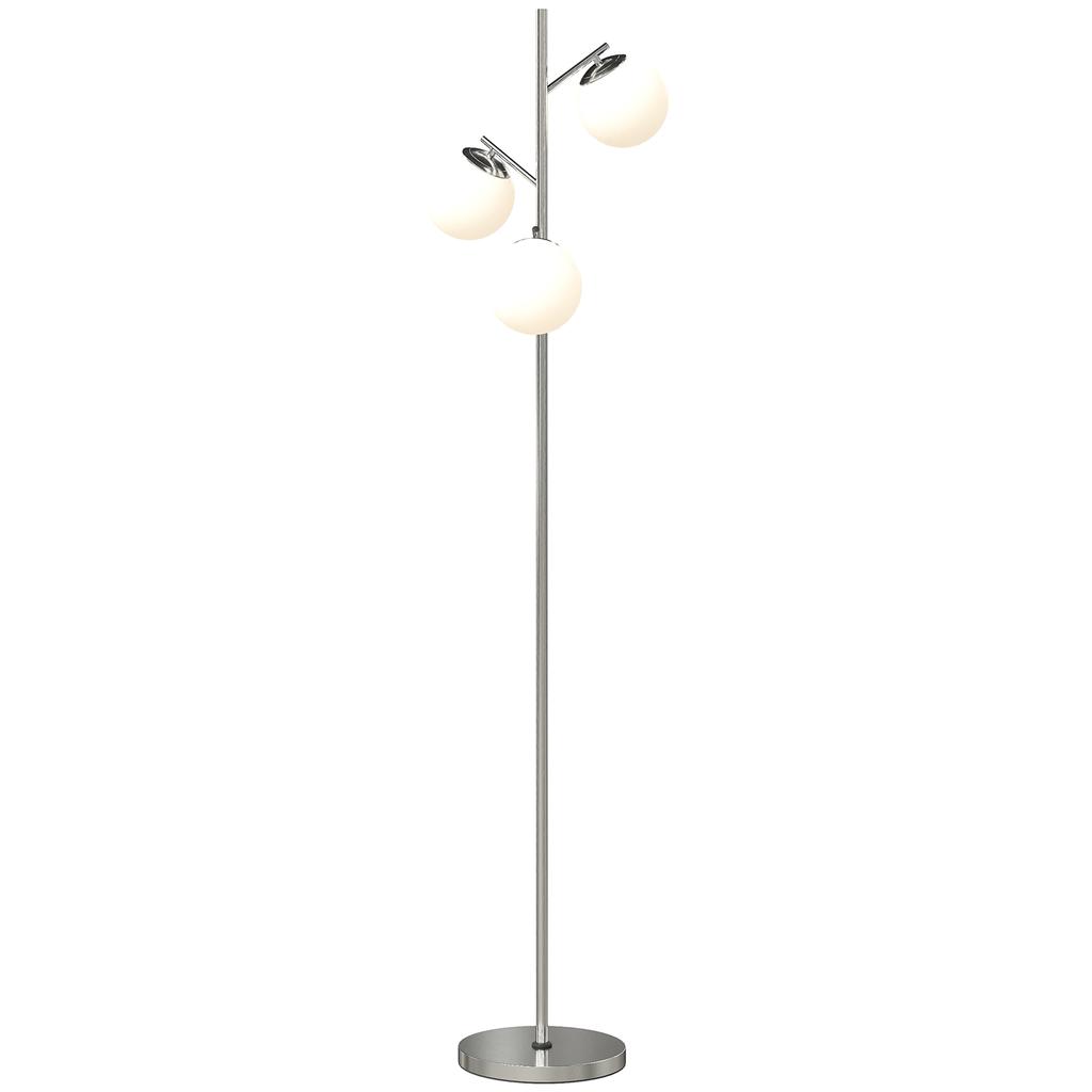 3-Light Tree Floor Lamps for Living Room, Modern Standing Lamp for Bedroom with Globe Lampshade, 3000K/4000K/6000K Colour Temperatures, Steel Base