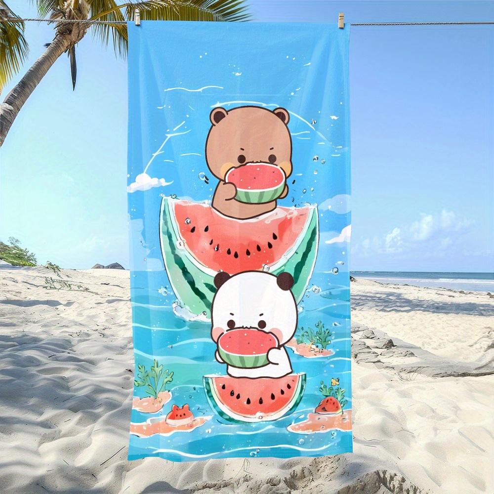 

Bubu Bear Watermelon Cartoon Beach Towel, Light Absorbent for Swimming Gym Yoga Travel Anti-Sand W30*H60(CM)