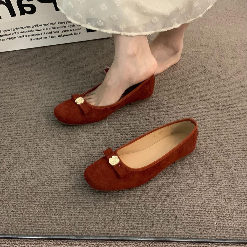Xiaoxiangfeng French Suede Women's Sleeve Single Shoes Women's Shoes Gentle Fairy Evening Temperament Bow Beanie Shoes