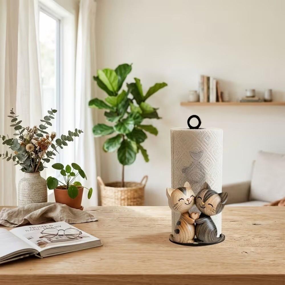 Wooden Roll Paper Towel Holder Tree Flower Tissue Storage Rack Kitchen Countertop