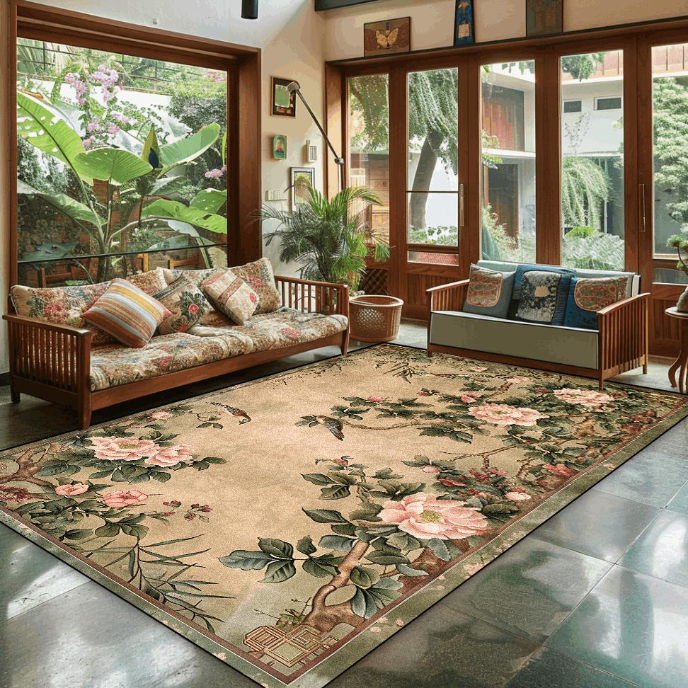 Chinese Style Home Decoration Carpet Living Room Retro Flower Carpets Hall Sofa Chair Floor Mat Bedroom Cloakroom Large Rugs