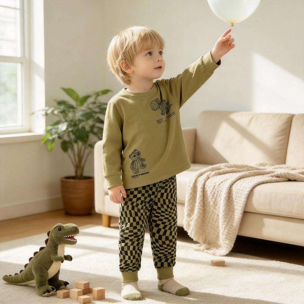 Kids Boys Sweater Set With Cotton Fabric And Abstract Prints For Autumn Winter Play