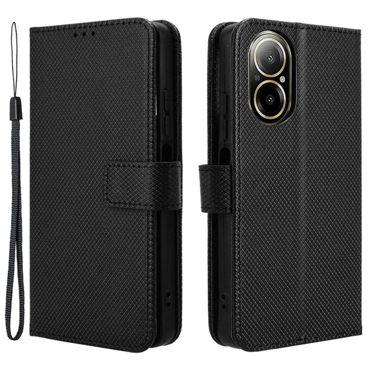 

For Realme C67 4G / 12 Lite 4G Case Diamond Texture Leather Folio Stand View Cover with Strap