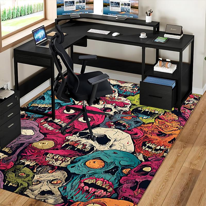 1pc Zombie Apocalypse Chair Mat: Colorful Skulls and Eyes Office Rug - Festival Gift, Universal for Seasons, Suitable for Home Decor, Gaming Room, Bed