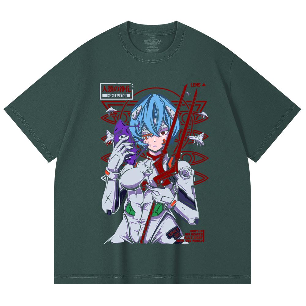 230 Gsm 100% Cotton Evangelion V7 Rei Print Unisex Heavy Cotton T Shirt