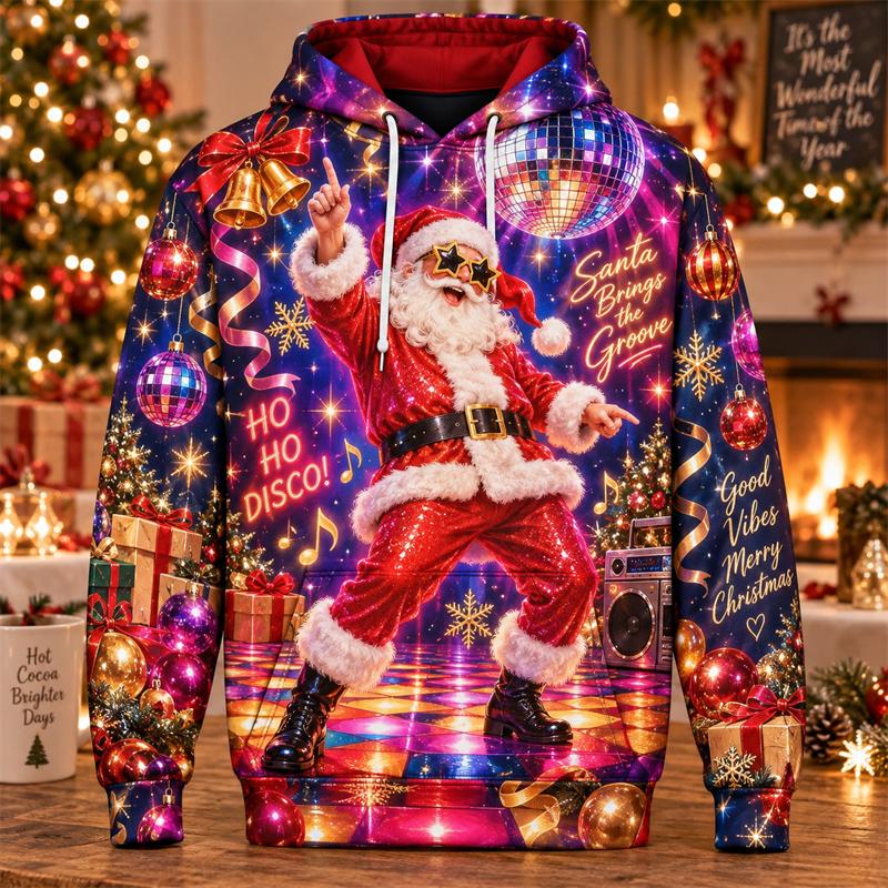 Komik Noel Baba Noel Kapüşonlu Sweatshirt 3D Baskı Snowboard Oyun Sıcak Kakao Ren Geyiği Şenlikli Kazak Tatil Partisi Kış Hediyesi