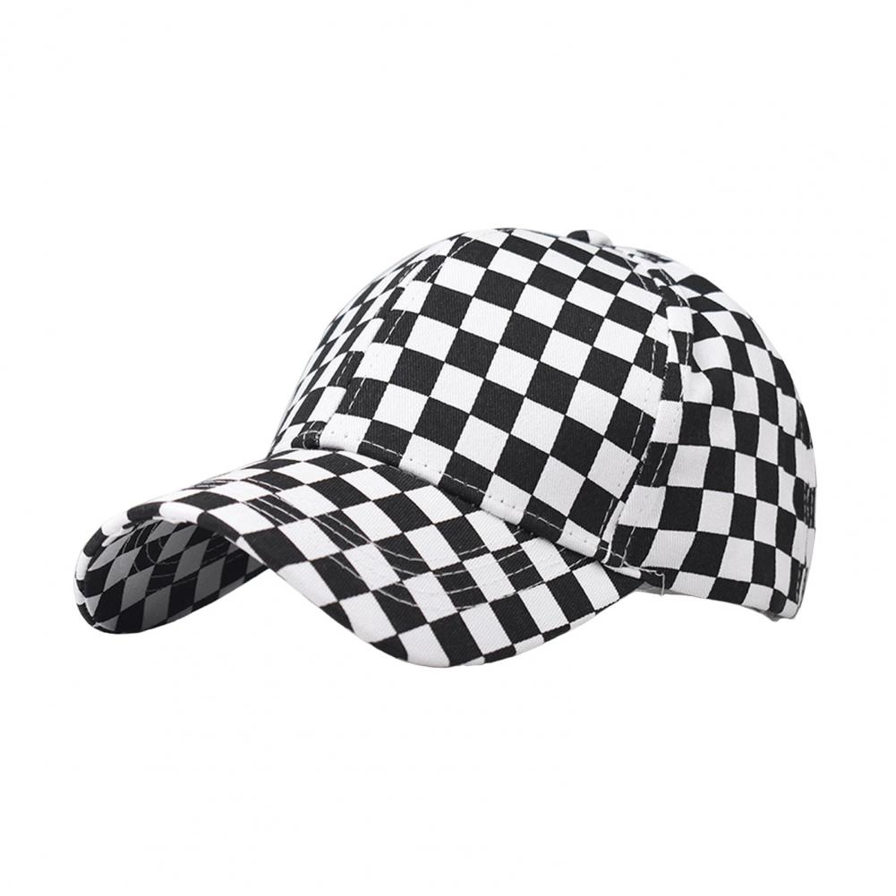 Unisex Baseball Hat Plaid Print Color Matching Long Brim Adjustable Ponytail Hole Anti UV Sun Outdoor Sport Peaked Ca