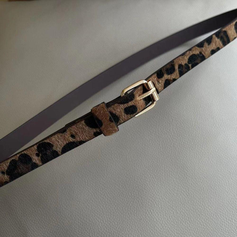Slim Side Leopard Pattern Belt Metal Buckle Dress Decoration Fashion Thin Waist Belt Ladies/Girls