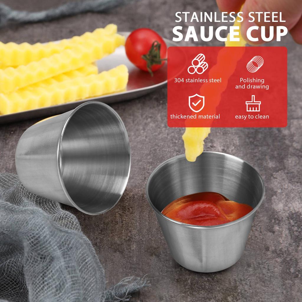 T02C!1 Pack Of 10 - Premium Brushed Stainless Steel Condiment Sauce Cups Spices Pots Liquid Dips Bowls - 2.5Oz 70Ml