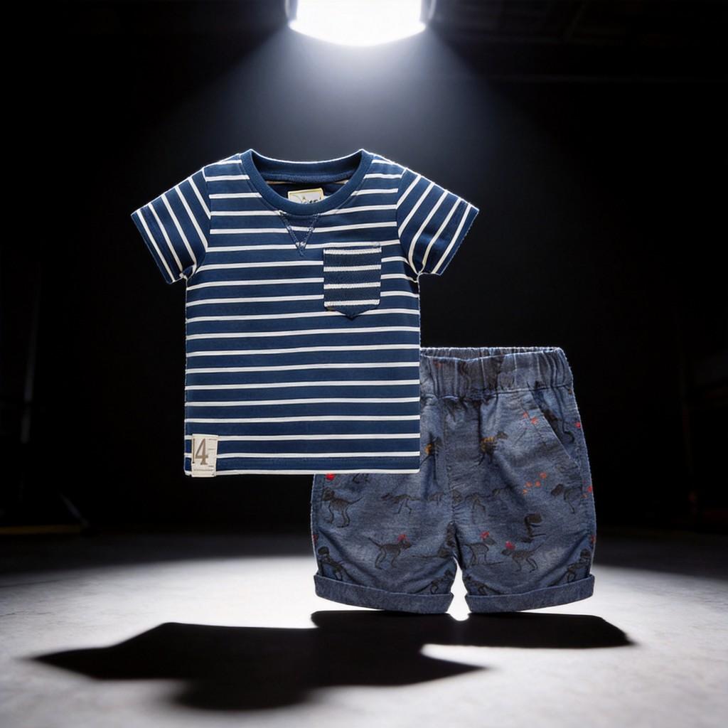 Kids Summer Cotton Striped Twopiece Set For Boys Ages 3 To 8