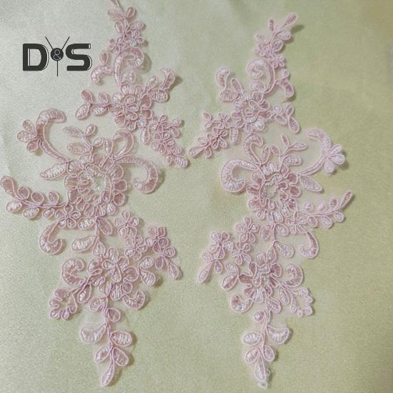 2 Pcs Embroidery Lace Applique Sewing Flower Fabric Collar Patch Motif Wedding Gown Dress Bridal DIY Crafts for Daily Wear Tailor Shops