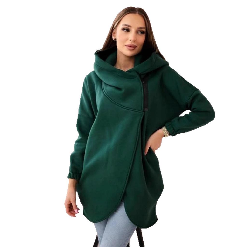 Hooded Sports Fleece Sweatshirt Casual Long-sleeved Zipper Jacket Women's Plus-size Solid Color Jacket