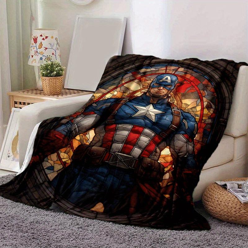 1pc Captain America Printing Blanket - Soft, All-Season Throw for Living Room, Bedroom,Personalized Gift with Adorable Cartoon Design