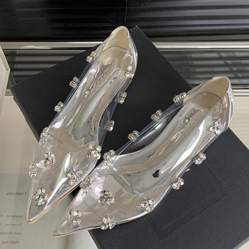 Fashion Eilyken Spring Crystal PVC Transparent Women Pumps Fashion Pointed Toe Square Low Heels Sandals Elegant Ladies Shoes
