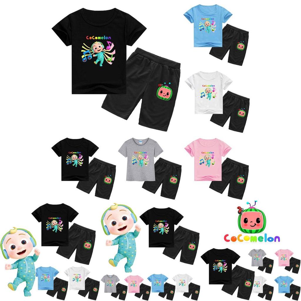 Kurzes Cocomelon Kinder Ärmel T-Shirt Shorts Jungen Mädchen 2er Set Oberteile Hosen Freizeit
