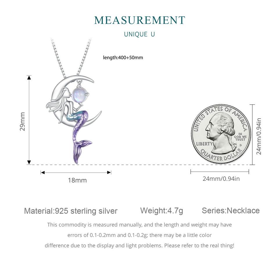 BAMOER 925 Sterling Silver Mermaid Pendant Necklace Moon Neck Chain for Women Delicate Birtrhday Gift Fine Jewelry