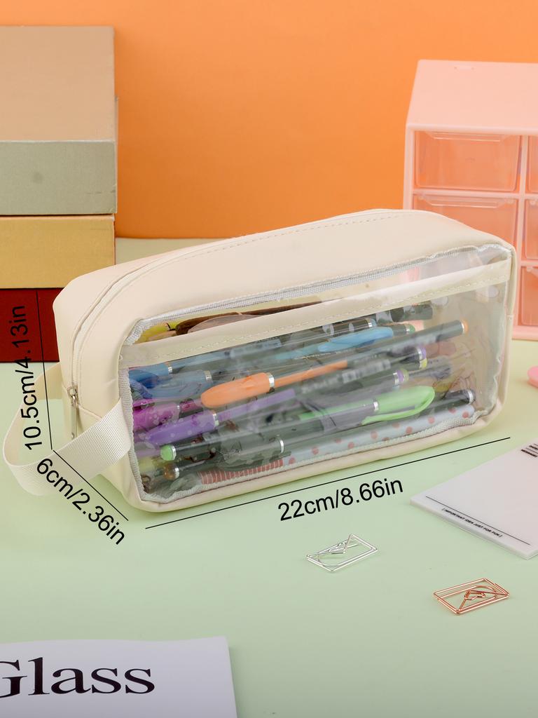 PVC Waterproof Pencil Case, Large Capacity Pen Case Organizer Zipper, Pencil Pouch Office Supplies, School Supplies Pencil Case