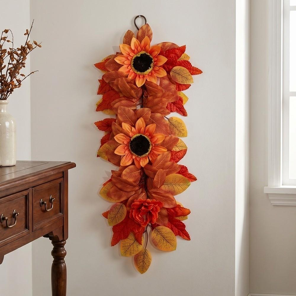 UV Resistant Autumn Sunflower Wall Hanging Front Door Artificial Floral Home Indoor Decor