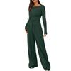 Women's Fashion Color Long Sleeve Casual Wide Leg Pants Two Piece Set