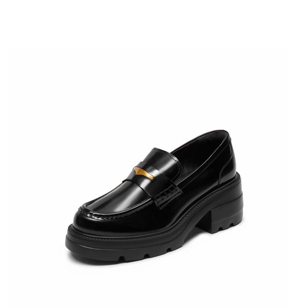 Rindslederversion~ Britischer Stil runde Spitze Einzelne Schuhe dicker Absatz dicke Sohle Loafer kleine Lederschuhe Damen faul ein Pedal Doudou Schuhe Damen