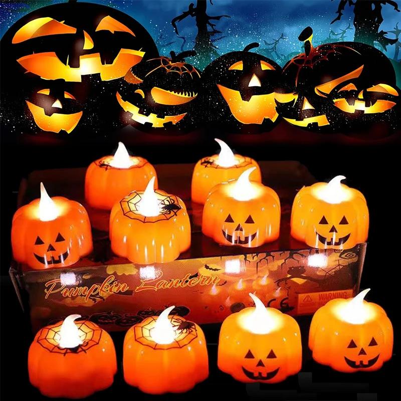 Halloween Pumpkin Flameless Candles Battery Operated Led Tea Lights Flickering Pumpkin Lamp Halloween Party Props Decoration