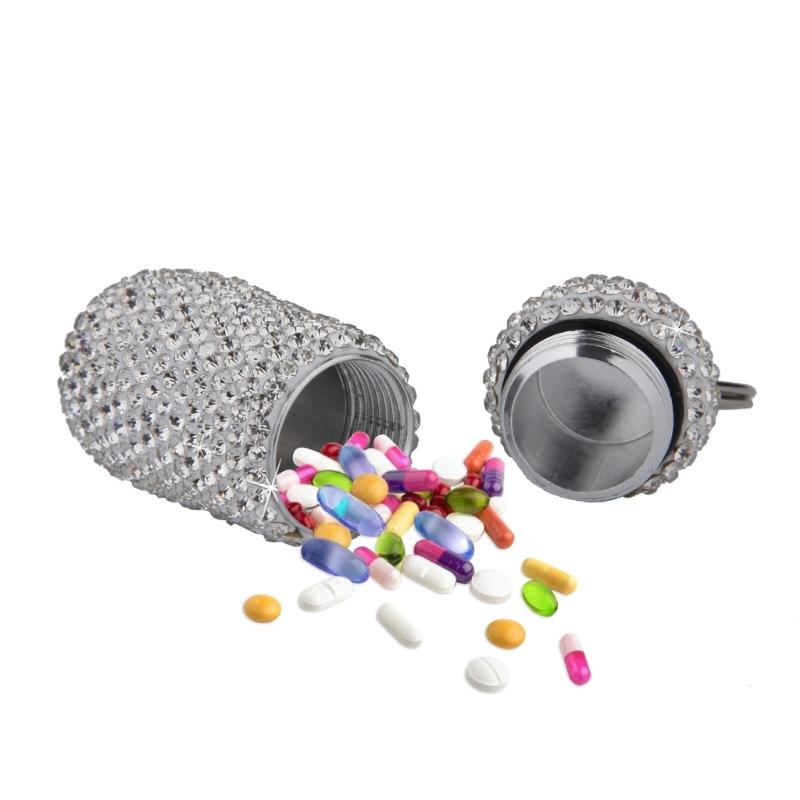 Portable Glittering Pills Organizer Small Waterproof Travel Medicine Holder with Keyring for Camping Adventures