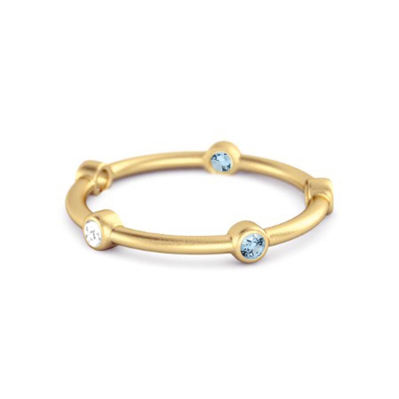 Blue Topaz Bezel-Set Stacking Band Ring - 925 Sterling Silver Gold Vermeil