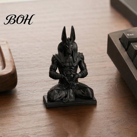 Desktop Anubis Sculpture Figurine, 3D Printed Egyptian God Statue Meditating with Heart Decor Hands, Mythical Desk for Home Office, Collectible