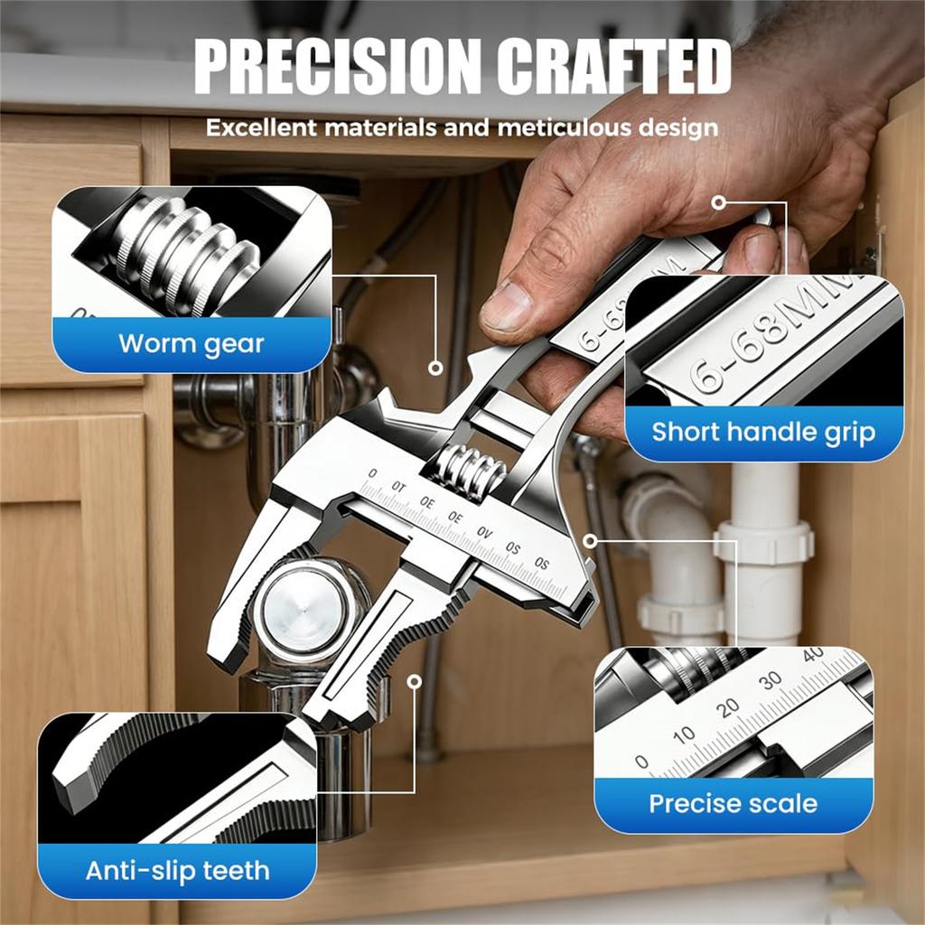 Adjustable Wide Jaw Plumbing , Wide-Opening Short Handle Bathroom For Plumbing Water Pipe Installation Faucet, Ideal For Work In Confined Spaces