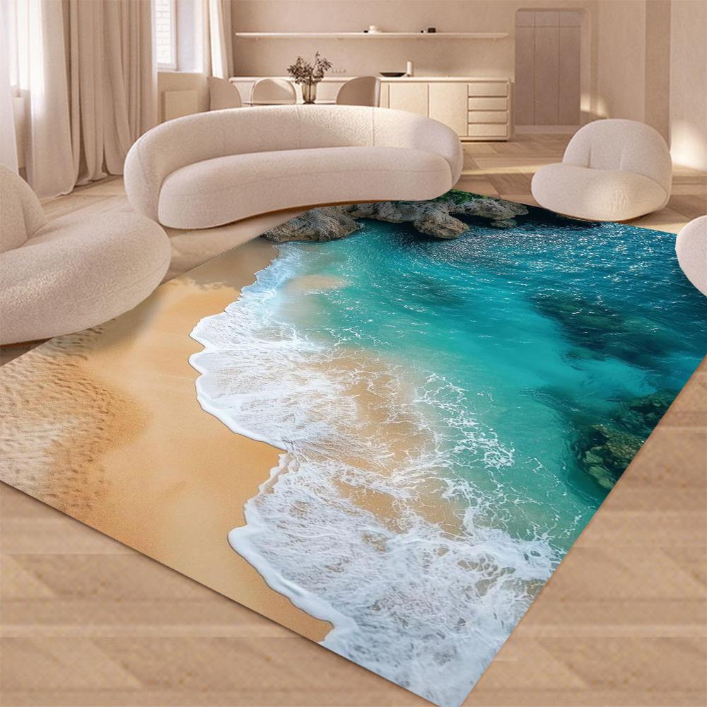 Starfish Beach Shell Sea Star Sand Carpet Rug for Living Room Bedroom Home Sofa Decoration,Kids Play Non-slip Floor Mat