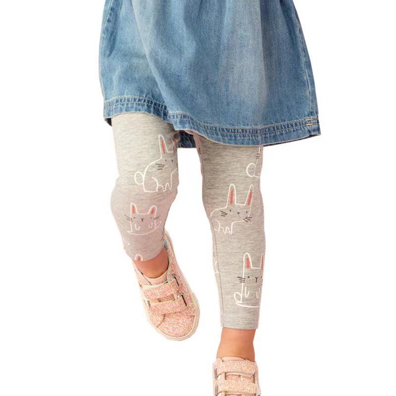 Children's Gray Rabbit Pure Cotton Cartoon Stretch Leggings