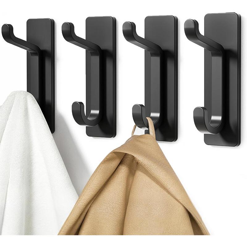 Adhesive Wall Hooks for Towels Coats - Stick On Hooks Hanging Heavy Duty (13lb), Metal Hook for Door, Bathroom, Dorm, Closet - Hanger for Purse