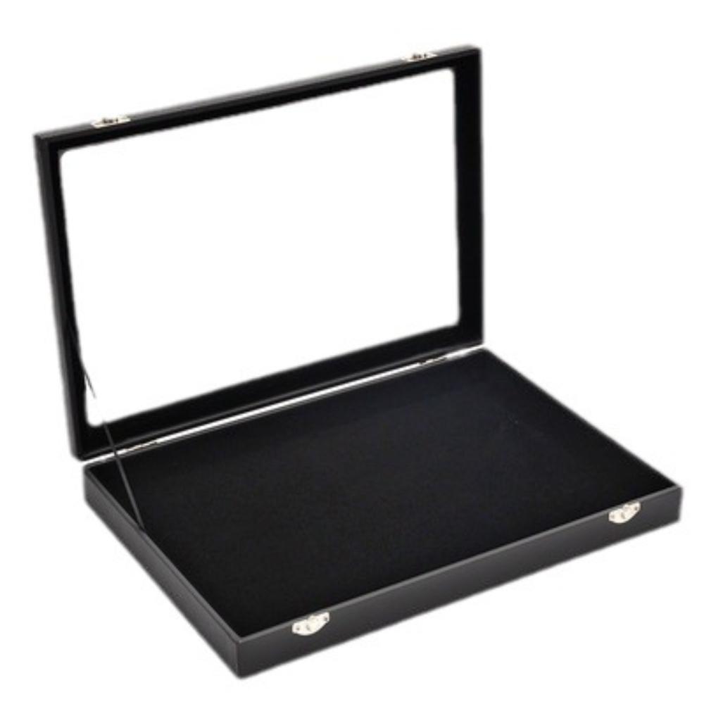 Black Jewelry Box Jewelry Necklace Ring Earrings Bracelet Antique Plaid Storage Display Box Dust-proof Glass with Lid