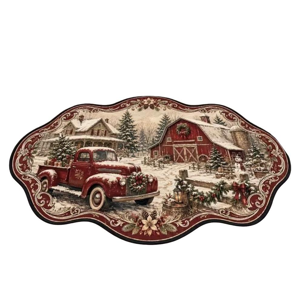 Non-Slip Reindeer Print Rug Imitation Cashmere Entryway Mat Christmas Irregular Rug Christmas