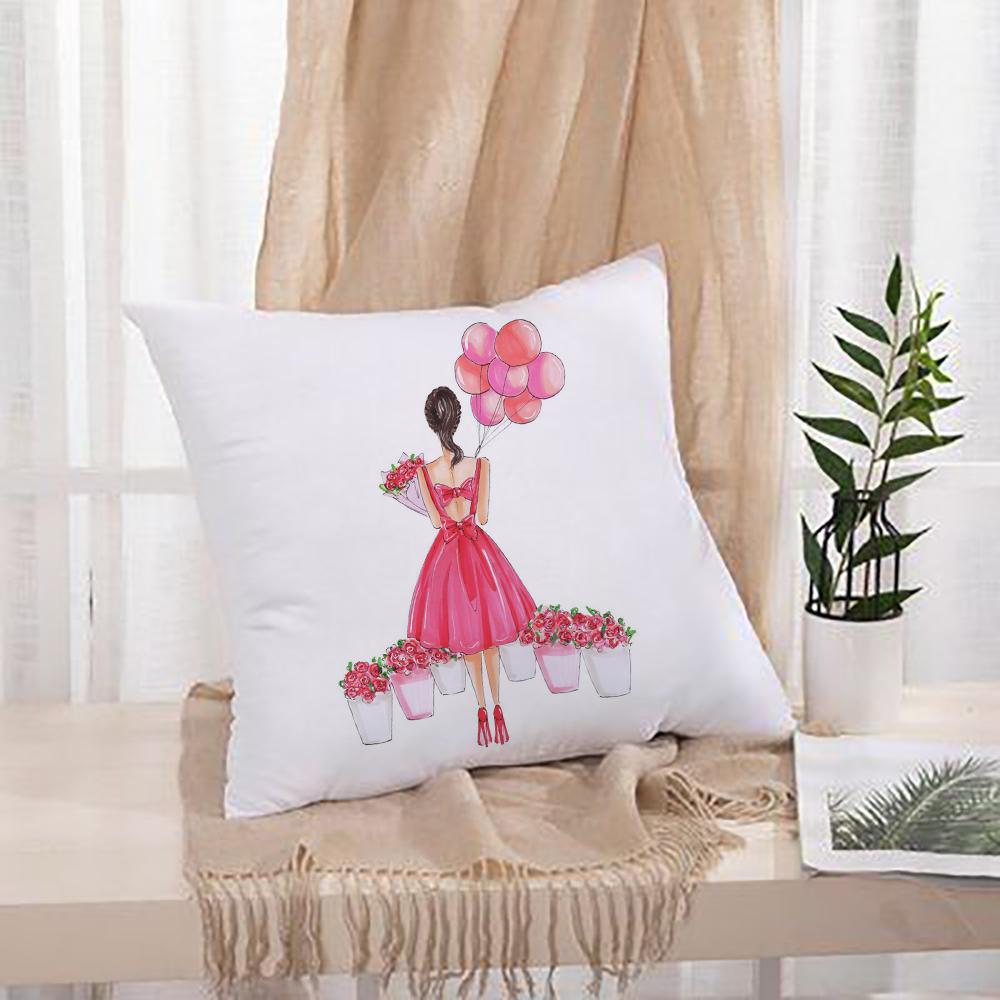 Pink Girl Print Pillowcase Bride Marry Party Decor Cushion Cover Home Sofa Living Room Decorative Pillow Cases Bridesmaid Gifts
